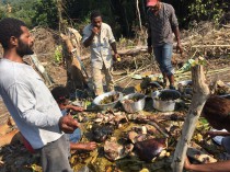 Mumu – traditional way of food preparation when meat is wrapped with vegetables and sweet potatoes in banana leaves and cooked underground on heated stones.