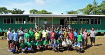 Students in front of their newly built classroom at the Wanang Primary School.