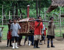 New technology comes to Wanang - oven for baking bread had to be carried 15 km through the rainforest.